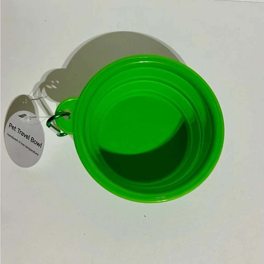 Collapsible Silicone Dog 5” Travel Bowl Dish 12oz Green Bone Pet Portable
